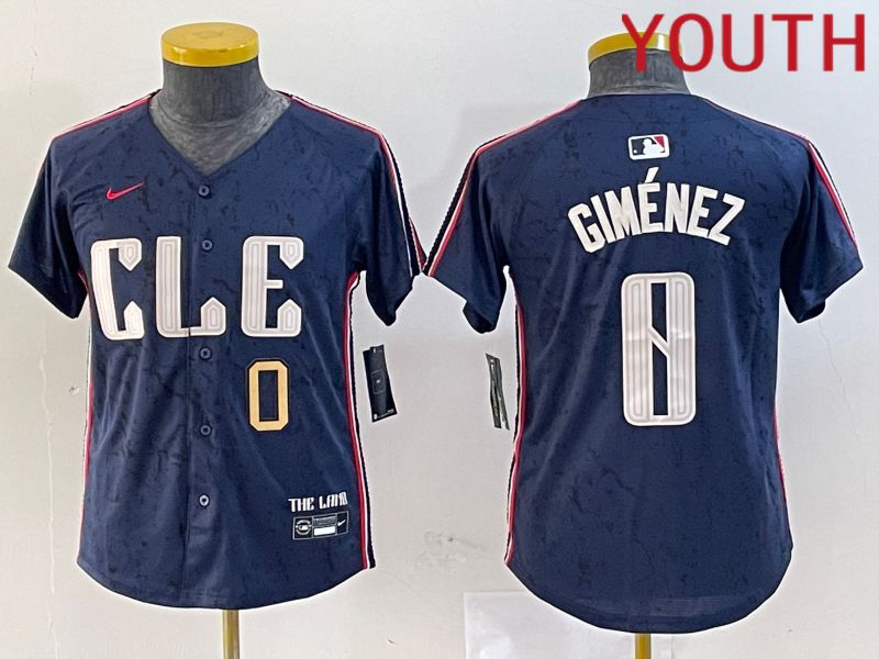 Youth Cleveland Indians 0 Gimenez Blue City Edition Nike 2024 MLB Jersey style 2